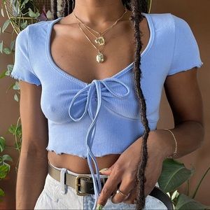 Blue Ribbed Crop Top✨